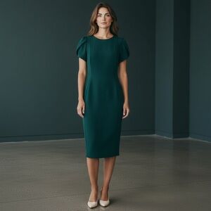 💙 Calvin Klein Teal Midi Dress with Petal Sleeves – Size 4